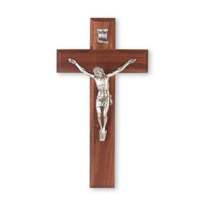 10" Walnut Crucifix with Antiqued Fine Pewter Corpus