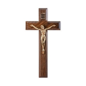 7 Inch Walnut Crucifix Museum Gold Tone Corpus