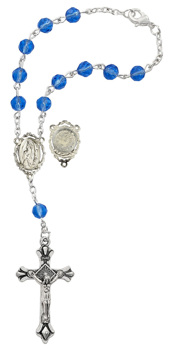 Blue Lourdes Water Auto Rosary