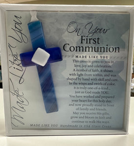 First Communion Cross: Handmade Glass - 3 Color Options