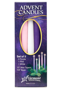 10" Advent 5 Candle Set Purple Pink & White