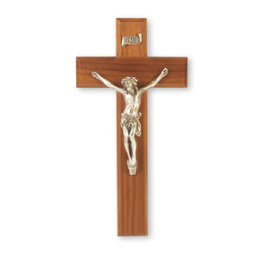 9" Walnut Wood Crucifix with Antiqued Pewter Corpus