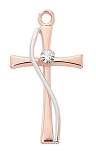 Polished Rose Gold Small Cross With Stone Necklace