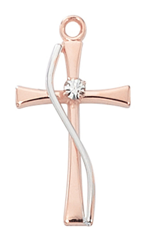 Polished Rose Gold Small Cross With Stone Necklace