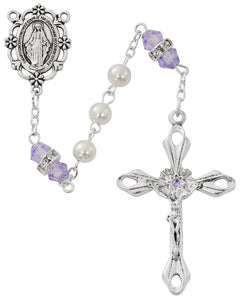 6MM Pearl & Amethyst Rosary Miraculous Medal Center