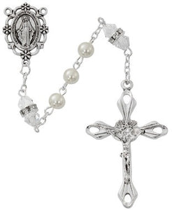 6MM Pearl & Crystal Rosary Miraculous Medal Center