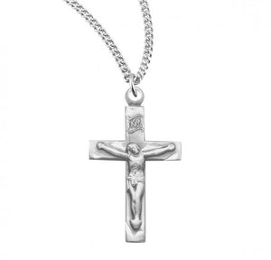 1.0" Engraved Sterling Silver Crucifix 18 Inch Chain